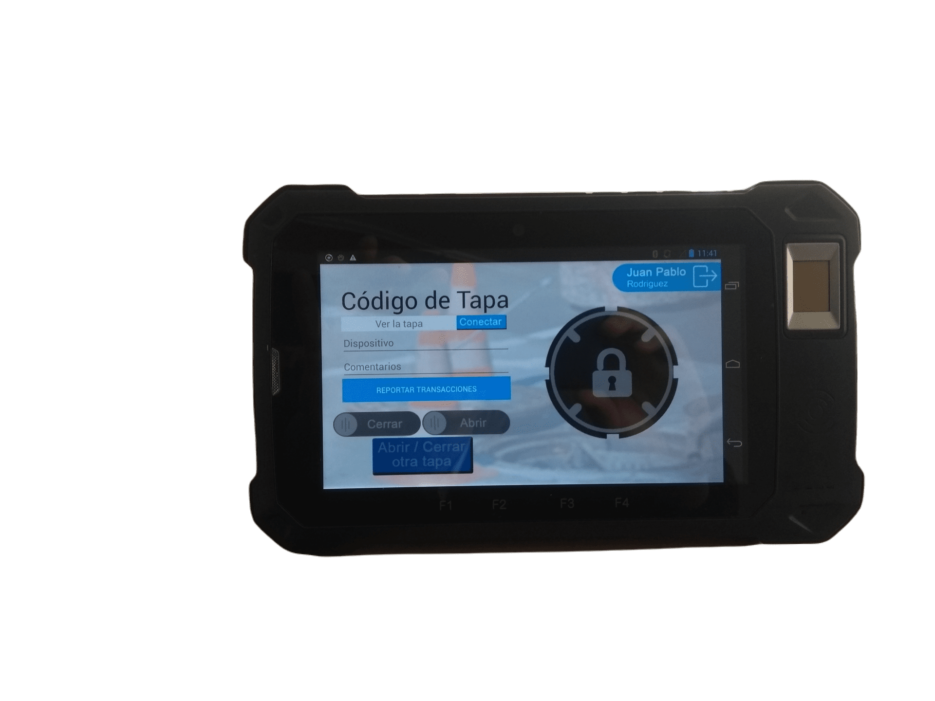 Software APP INDUTAPA instalado en tableta industrial.